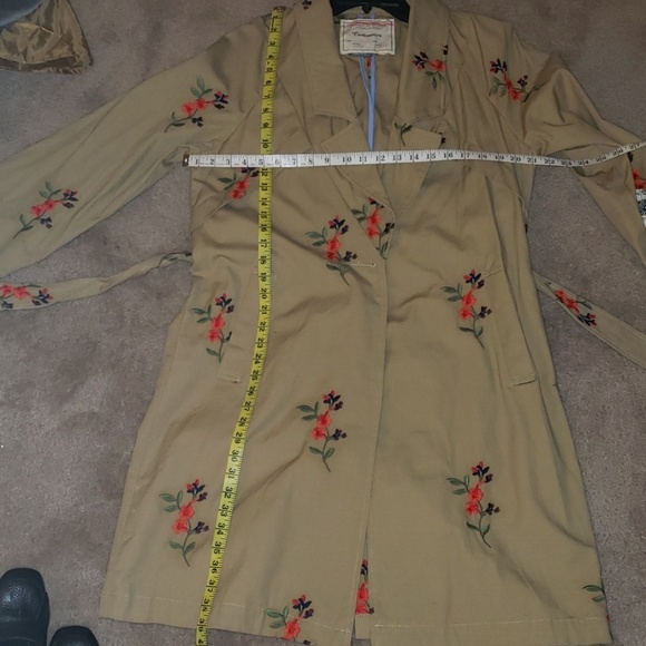 {Anthropologie & Cartonnier} belted embroidered trench coat - Sz M - Picture 11 of 14